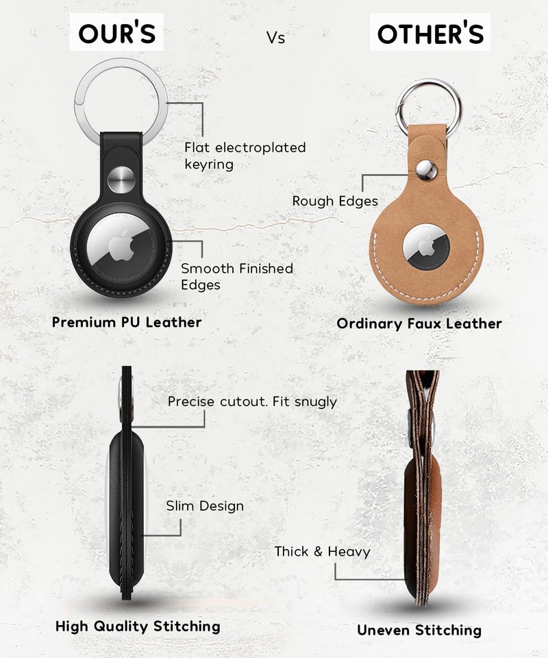 Bottle Beat PU Leather AirTag Keyring Holder Compatible with Apple AirTags Keychain, Anti Lost Scratch Resistant Secure Key Chain Case for Pet Collar Luggage Bag Travel, Protective Air Tag Key Ring Cover (Black) - Image 3
